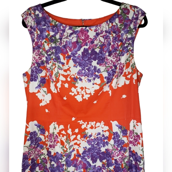 Adrianna Papell Red Purple Floral Midi Sheath Sleeveless Dress Lined Size 16 - Picture 4 of 8